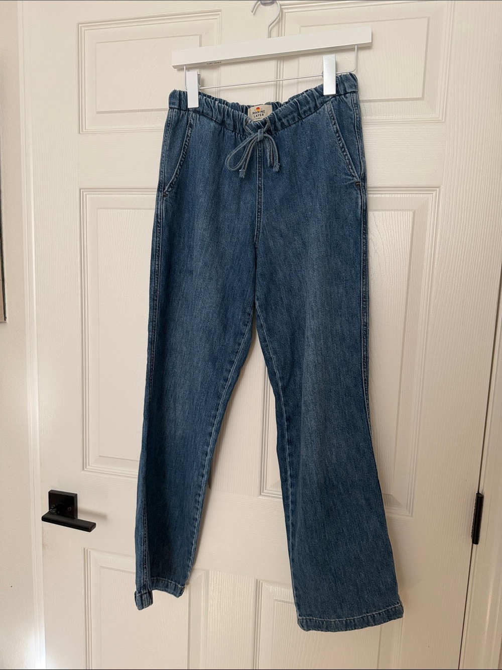 Marine Layer Women's Straight-Leg Drawstring Jeans - Blue